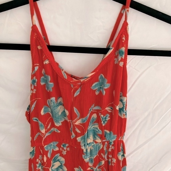 Patrons of peace: Crinkle, Maxi, spaghetti straps orange with blue flowers- sz M - Picture 1 of 10